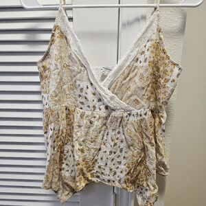 American Egale Tank top, white and yellow with floral designs